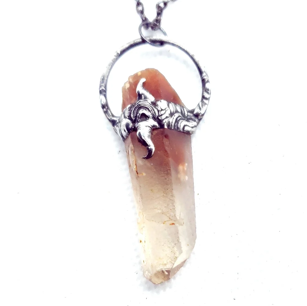 Red ghost quartz crystal necklace
